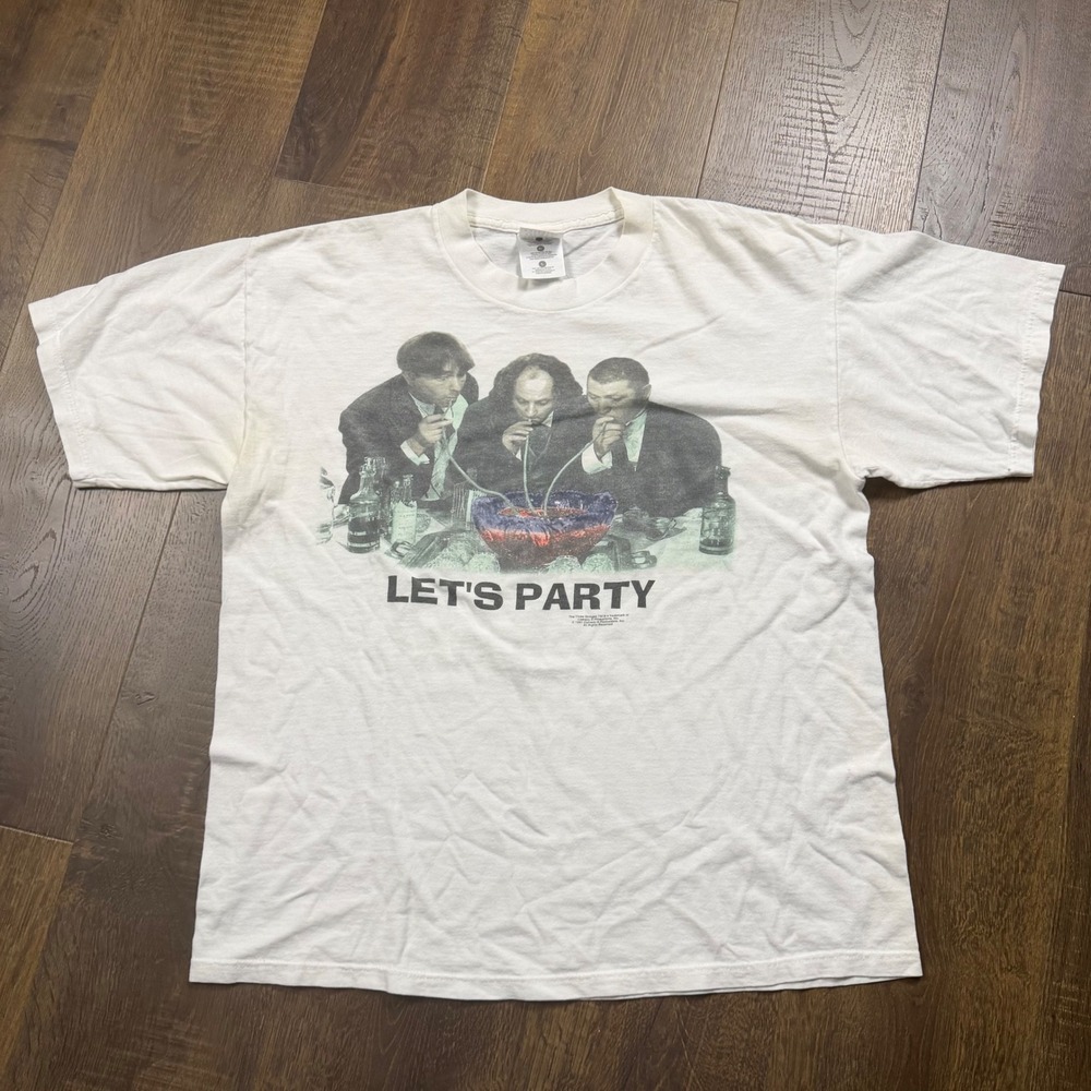 Vintage 1997 Three Stooges Let's Party T Shirt Gildan Heavyweight Cotton L
